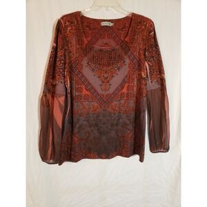 Women's Unity Rust Floral Long Sleeve Shirt Size XL